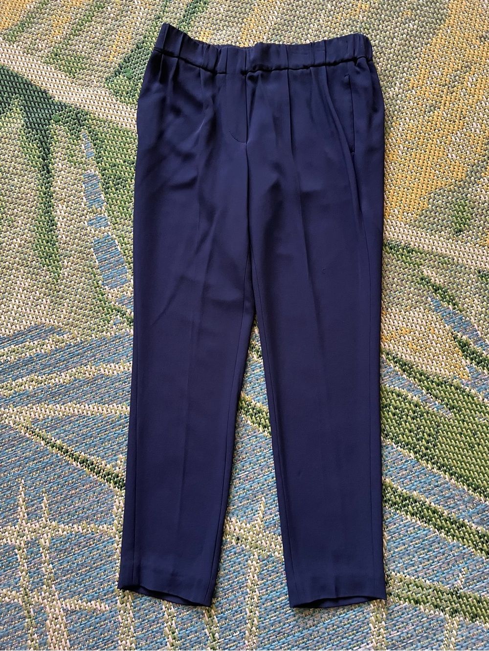 Brunello Cucinelli Navy Silk Blend Cropped Pants